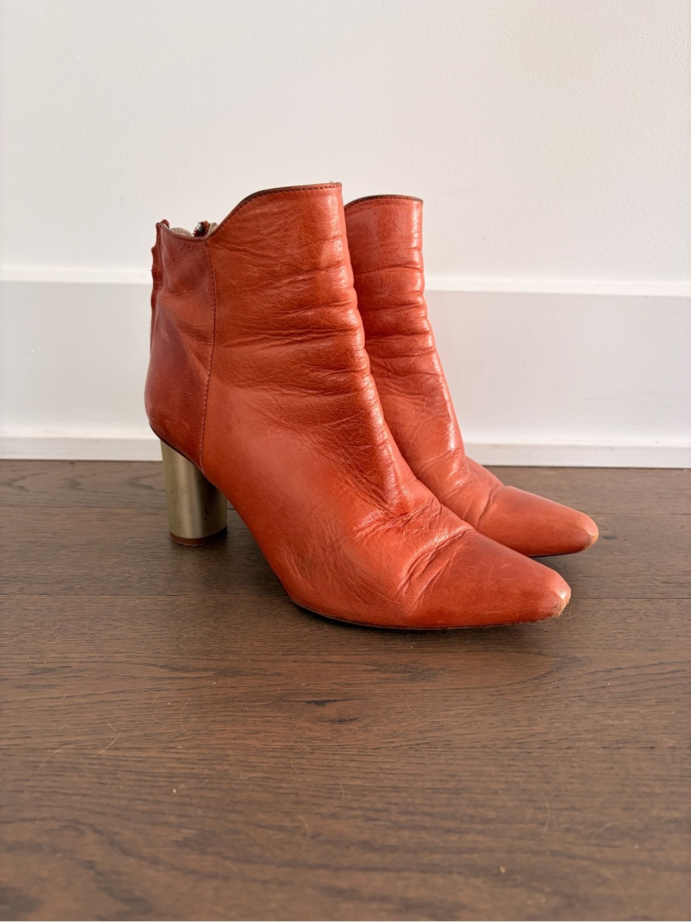 Zara Collection Ankle Boots, Gold Cylinder Heel, Size 37